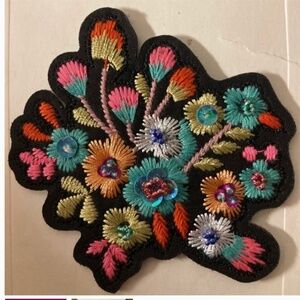 Anthropologie Stick With Me Floral Patch Sequins Embroidered Green Orange Pink